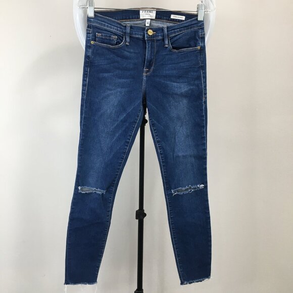 FRAME Columbia Road Slits Distressed Fray Hem Le Skinny De Jeanne Jeans - Picture 6 of 13